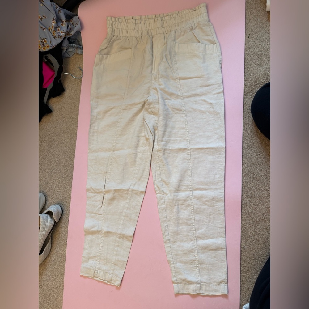 a new day Women's Cream Elastic Waist Trousers